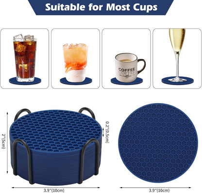 TWTLi Silicone Coasters Set of 8 with Holder,Coasters for Drinks,Beer,Coffee Coasters,Suitable for Kinds Cups,Hot or Cold,Anti-SLI,Non-Stick,Anti-Overflow Tabletop Protection and Decor (8 Pcs, Black)