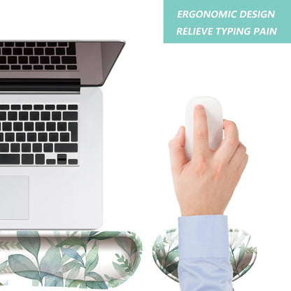 Keyboard Wrist Rest Mouse Wrist Support Set, Memory Foam Wrist Rest Pad for Computer Laptop Keyboard Mouse, Ergonomic Wrist Cushion Support for Typing Pain Relief, Gaming Home Office, Flowers Grass