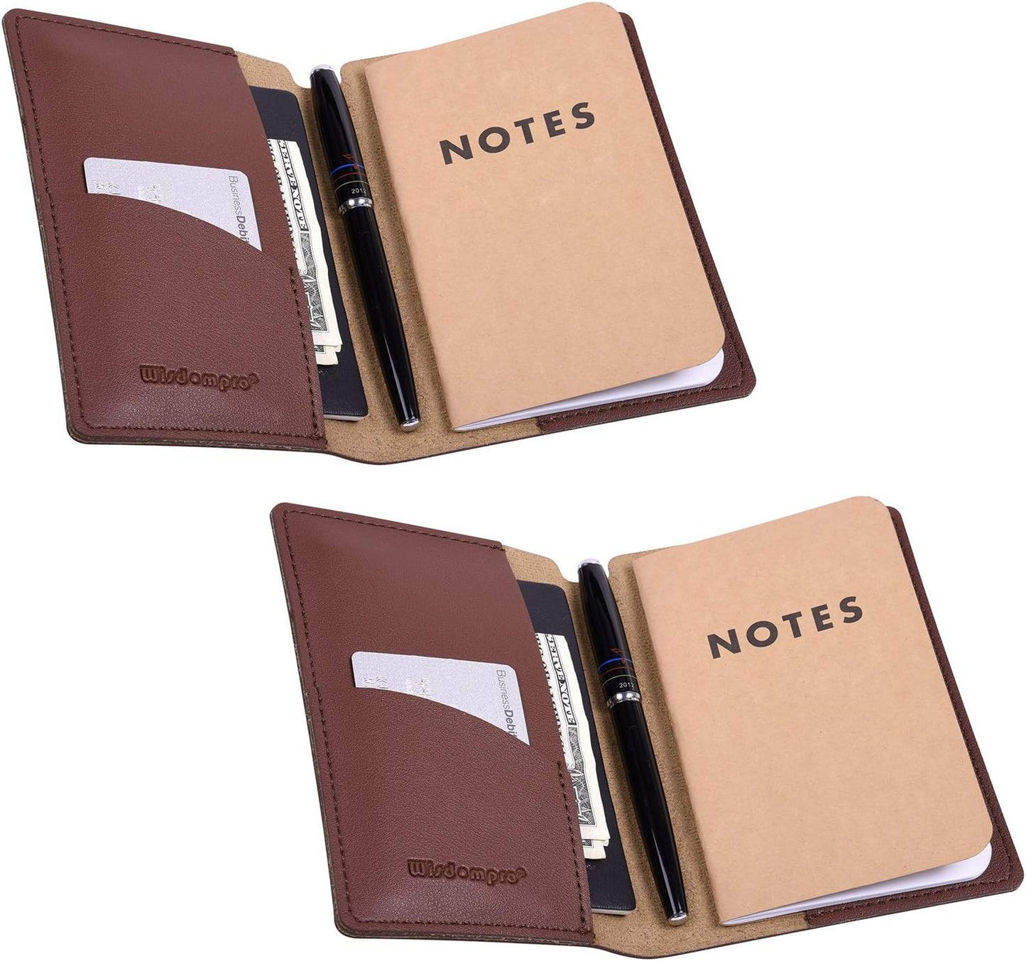 Wisdompro Journal Cover, 2 Pack PU Leather Notebook Cover for Field Notes, or other 3.5" x 5.5" Pocket Notebooks - Black