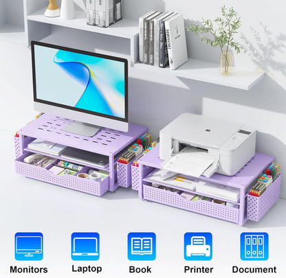 gianotter Monitor Stand Riser, Office Desk Shelf Organizer, Desk Organizer with Drawer and Pen Holder, 2-Tier Computer Stand, Office Organization (Ink)