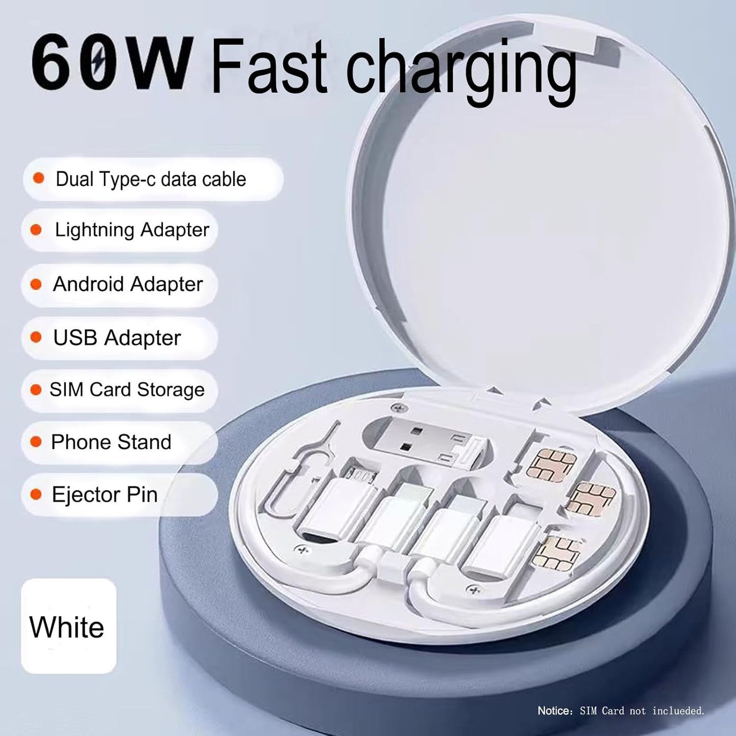 ZALUJMUS Multifunctional Data Cable Storage Box Adaptor for USB-C and Micro-USB Devices Universal Data Transfer Cable (White)