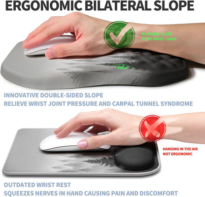 Ergonomic Raised Mouse Pad Wrist Support with Bilateral Slope Memory Foam Mousepad for Wrist Rest and Carpal Tunnel Pain Relief 11.8x7.9〃 Black