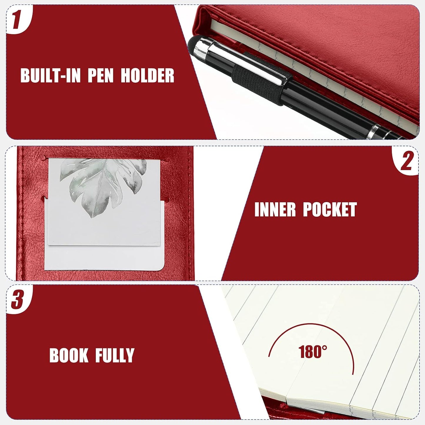 Outus 10 Pcs Mini Pocket Notepad Holder Set Included Small Leather Pocket Notebook Holder with 50 Lined Sheets, Metal Pen, 8 Pcs 3 x 5 Inch Memo Book Refills, 30 Lined Paper Per Note Pad (Black)