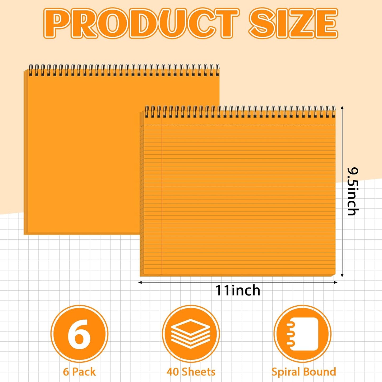gisgfim 6 Packs 9.5" x 11" Landscape Note Pads College Ruled Notebooks Perforated Notepads 40 Sheets Punched Top Spiral Bound Notebooks 80GSM Lined Notepads for School,Office,Home (Neutral Color)