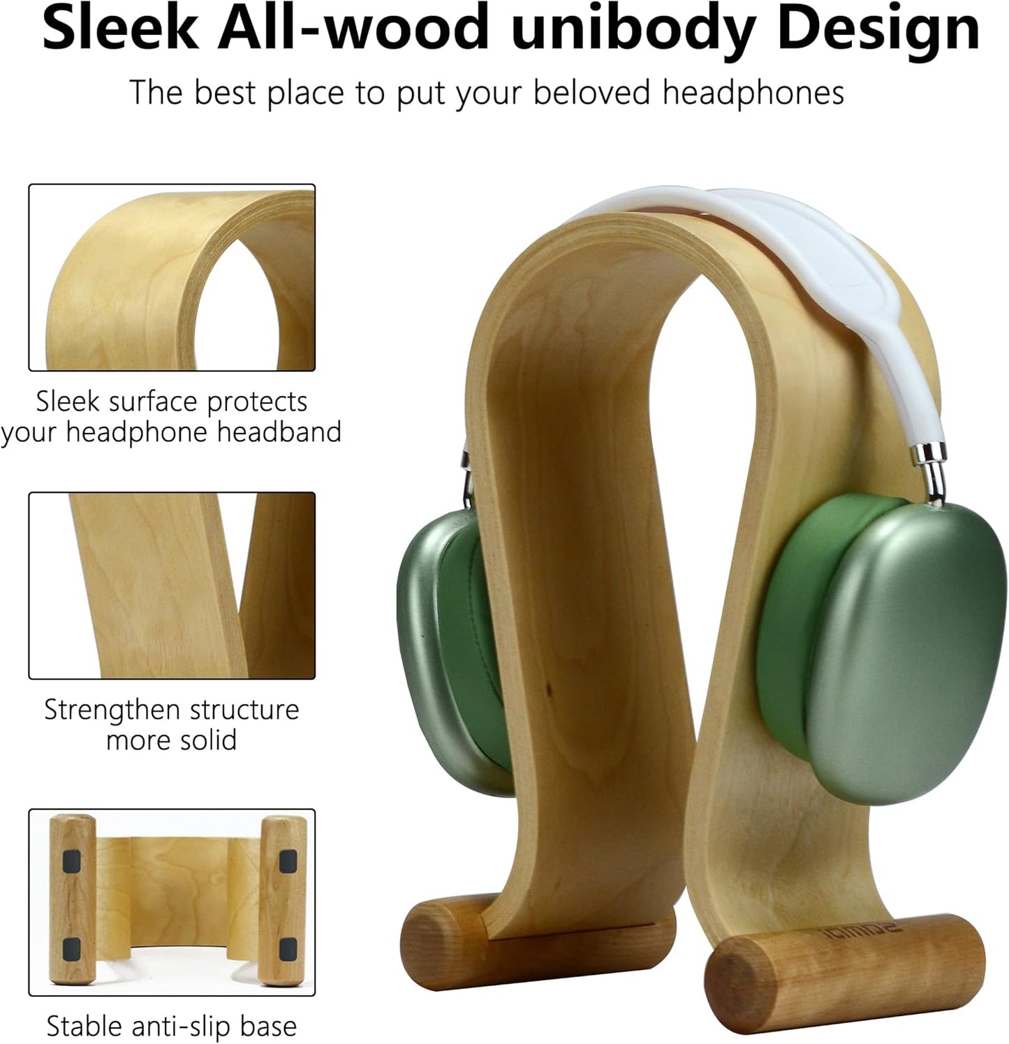 SAMDI Wood Headphone Stand, Headphone Holder Wood Headset Stand Compatible for Sony, Bose, Shure, Jabra, JBL, AKG Gaming Headphones Display et. (Walnut)
