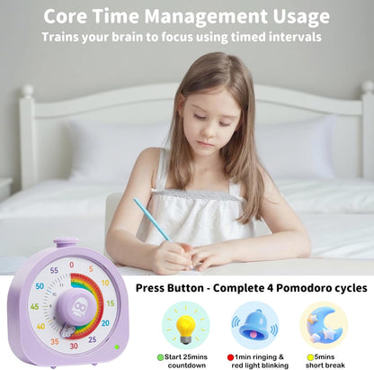 Visual Timer for Kids and Adults 60 Min/12 Hour Rechargeable Countdown Timer with Magnetic Sticker and Mute Function Kids Pomodoro Timers for Classroom Office Kitchen Silent Operation & Rainbow Disk
