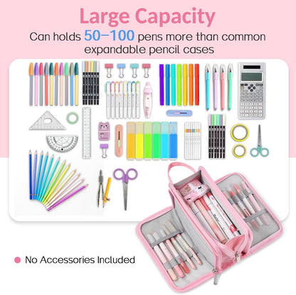 Sooez Large Pencil Case, Big Capacity Pencil Pouch Pen Bag with 3 Compartment, Portable Canvas Stationery Organizer with Zipper, Cute Aesthetic School Supplies for Teen Girls College, Pink with Plaid