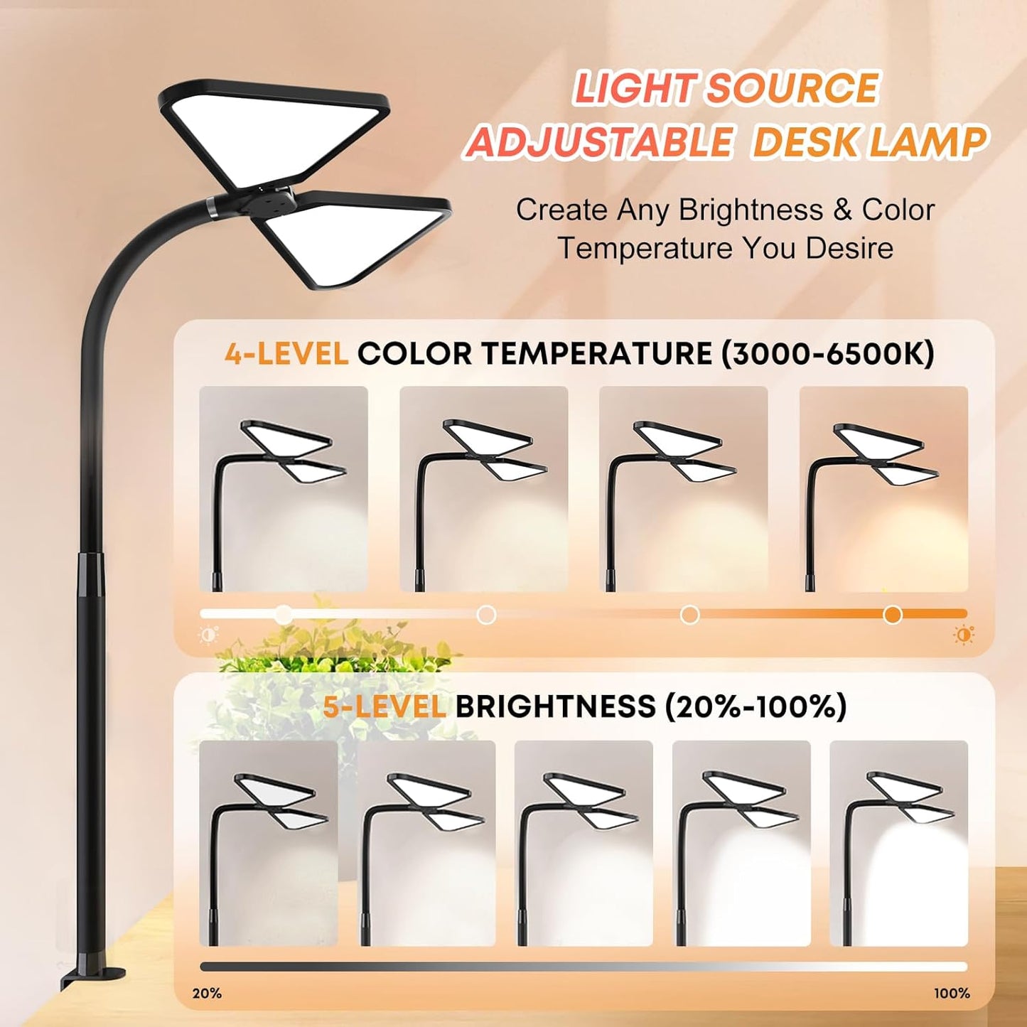 AILBTON Bright LED Desk Lamp with Clamp,Eye Caring Architect Led Desk Lights with Adjustable Swing Arm for Office Home,Dimming and Tempering Led Table Light