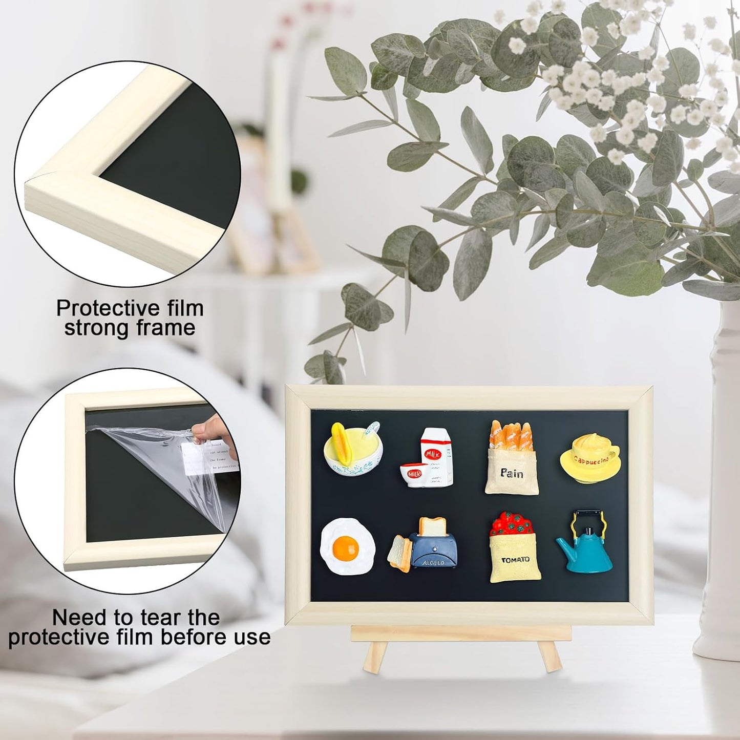 Maitys Black Souvenir Magnetic Board with Stand, 12 x 8 Inches Metal Magnet Display Bulletin Board for Wall Tabletop, Souvenir Easel Stand for Home Office