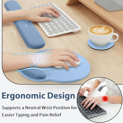 Sushret Mouse Pad and Keyboard Wrist Rest, 3-in-1 Gel Memory Foam Ergonomic Mouse Pad with Wrist Rest Set,Gaming Mousepad Arm Cushion Support for Computer Office Desk Accessories Cute Setup,Sage Green