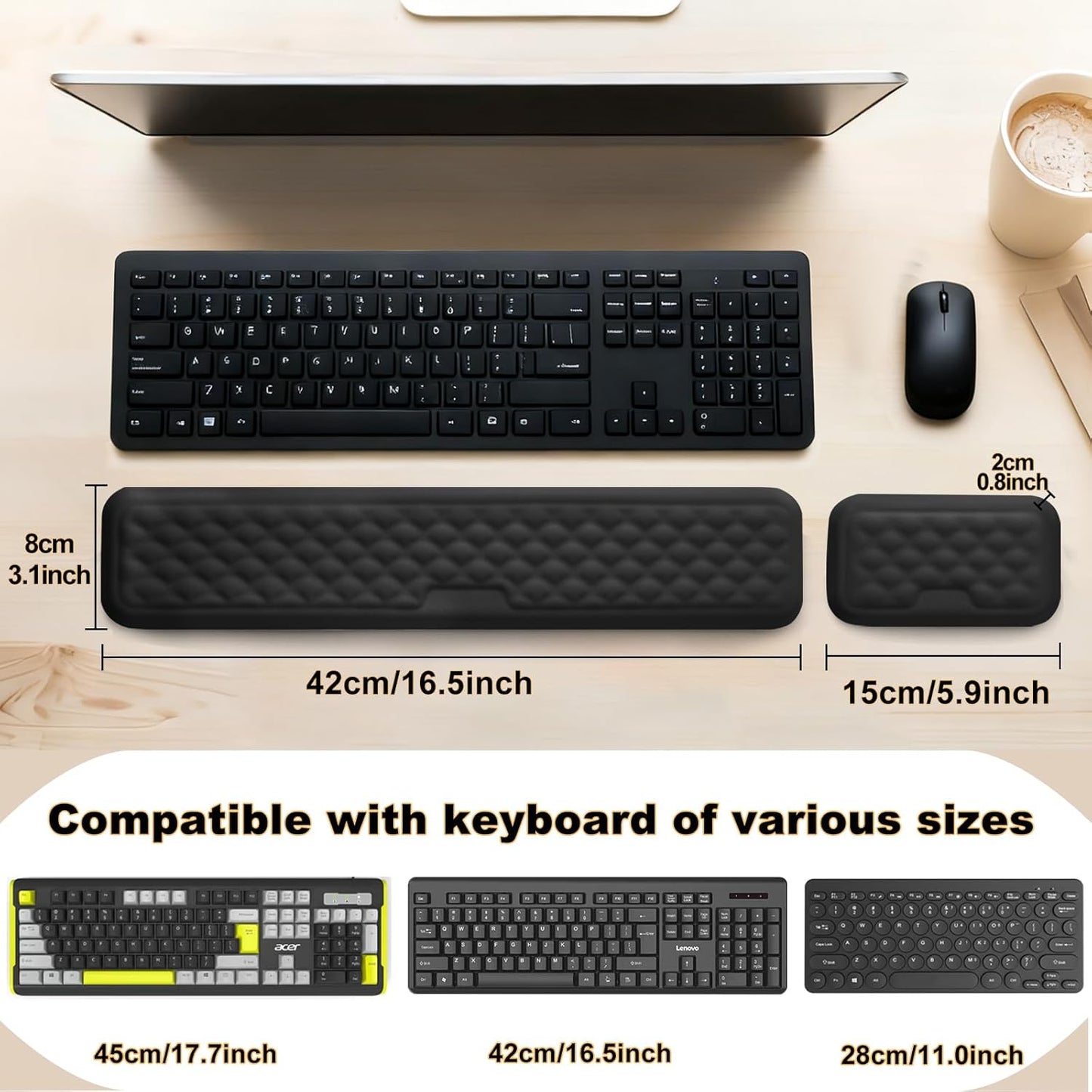 Keyboard Wrist Rest Mouse Wrist Support, Memory Foam Wrist Rest Pad for Computer Laptop, Ergonomic Wrist Cushion Support for Typing Pain Relief, Gaming Home Office, Purple