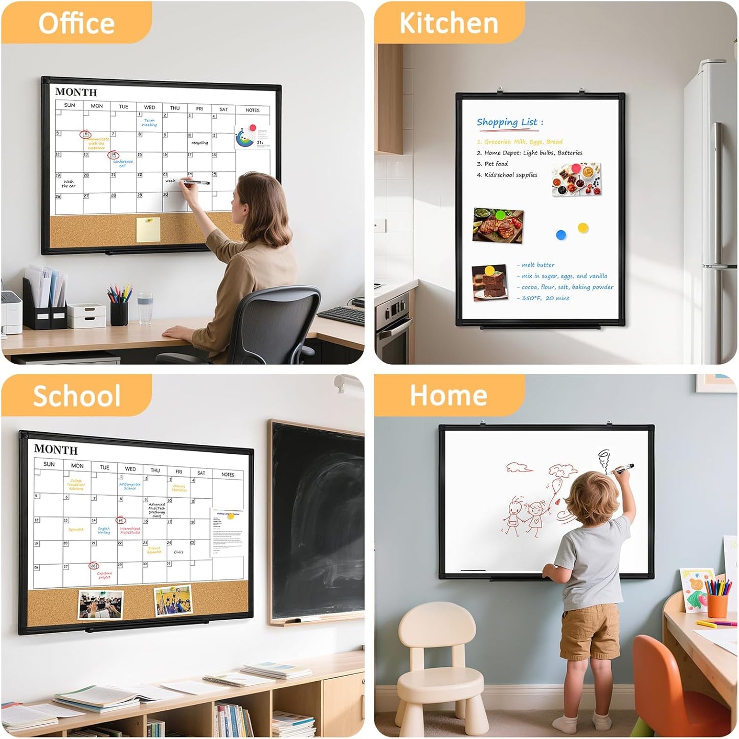 Weekly Calendar Dry Erase Whiteboard for Wall, 24"x18" Magnetic Weekly Planner White Board, Double Sided Hanging Daily Planning Board for Home, Office, School, Kitchen