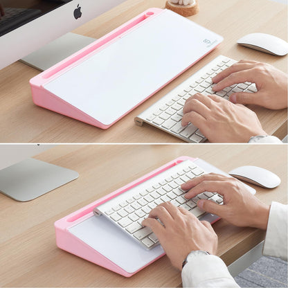 TSJ OFFICE Small Desktop Whiteboard -Glass Dry Erase Board Computer Keyboard Stand White Board Surface Pad with Drawer, Desk Organizers with Accessories for Office, Home, School Supplies - White