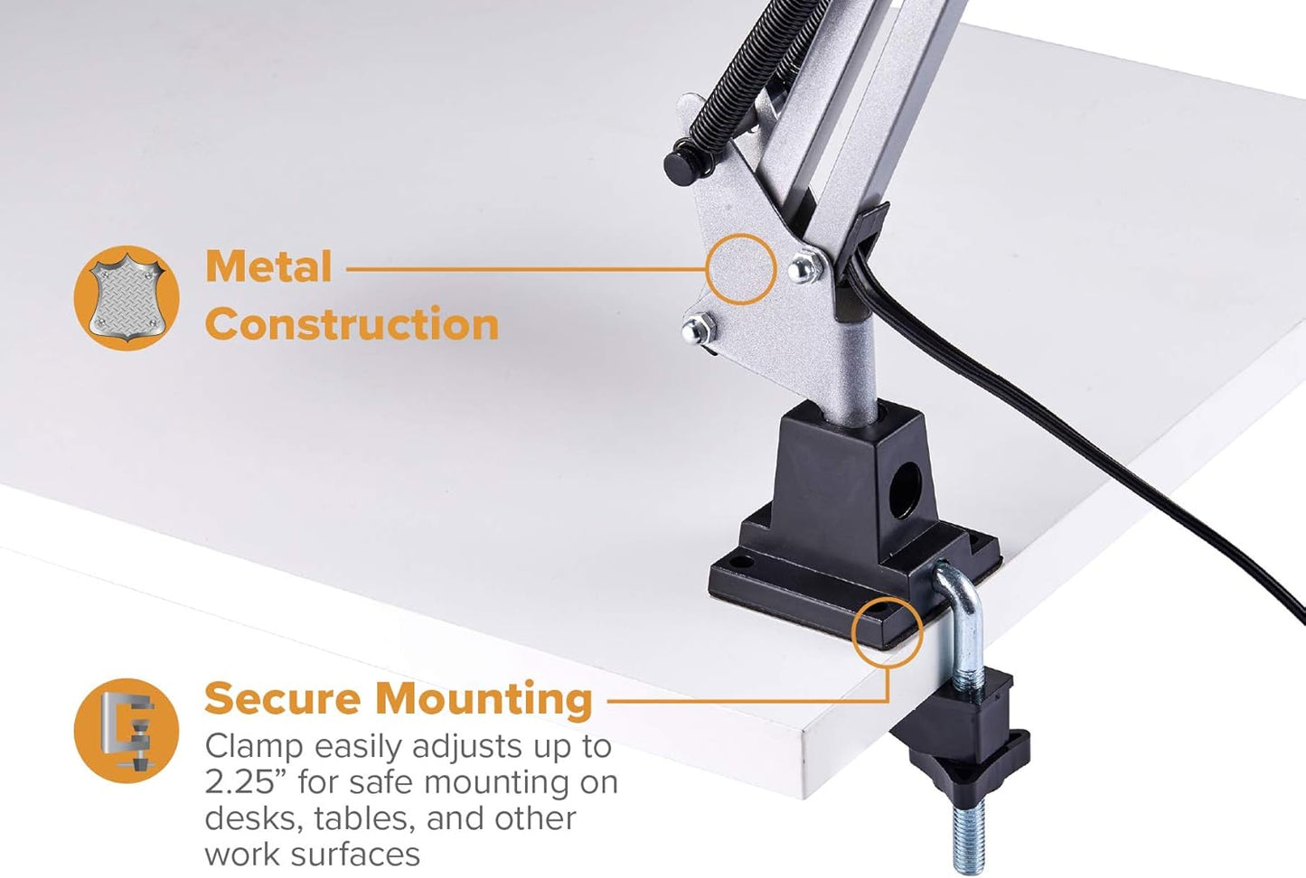 Bostitch Office VLF100 LED Swing Arm Desk Lamp with Clamp Mount, 36" Reach, Includes LED Bulb,Black