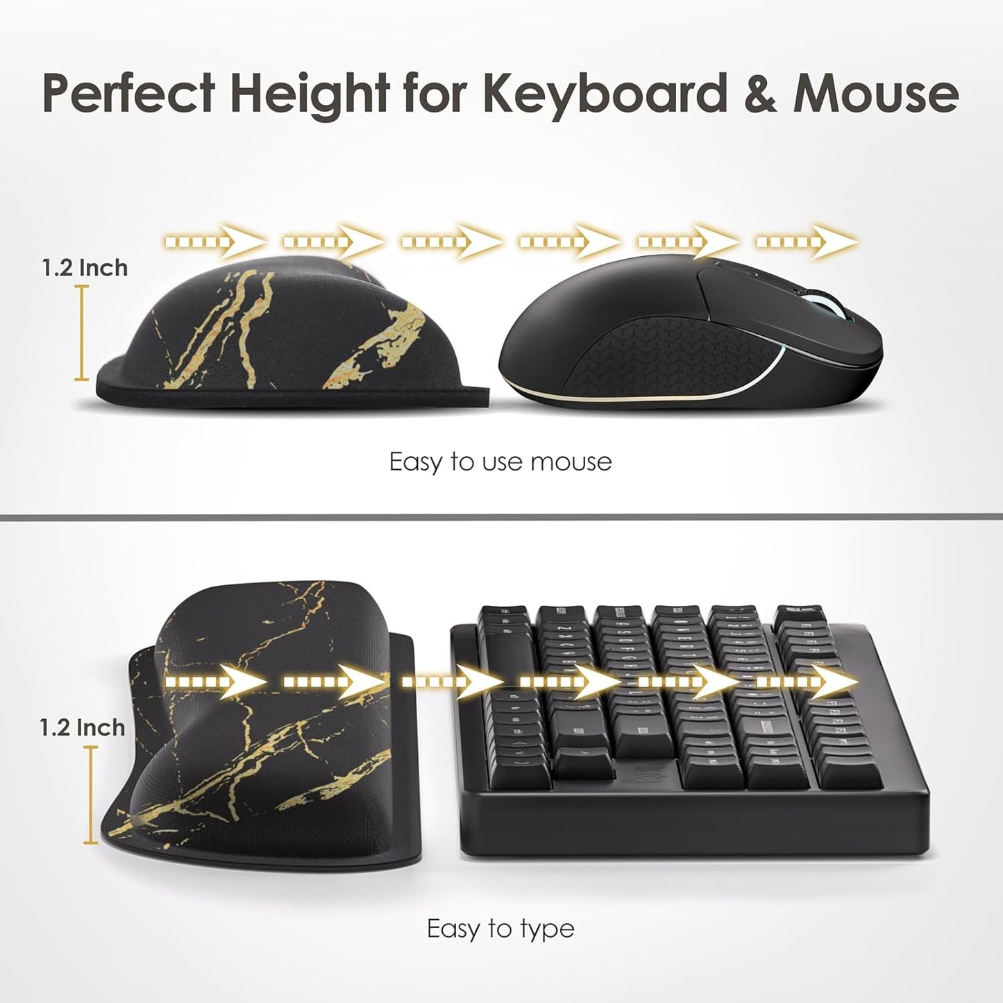 Gimars Upgrade Enlarge Silky and Superfine Fabric Gel Memory Foam Keyboard Wrist Rest Set, Ergonomic Keyboard Mouse Wrist Support for Typing Pain Relief, Comfort for Office, Gaming, Computer, Black