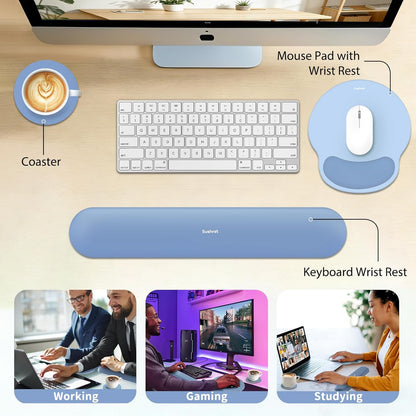 Sushret Mouse Pad and Keyboard Wrist Rest, 3-in-1 Gel Memory Foam Ergonomic Mouse Pad with Wrist Rest Set,Gaming Mousepad Arm Cushion Support for Computer Office Desk Accessories Cute Setup,Sage Green