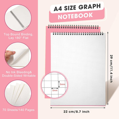 Engrowtic Top Spiral Graph Paper Notebooks 8.7 X11.4 Inch A4 Grid Paper Notepad 70 Sheet Memo Steno Pad for Engineering Writing Sketching Drawing School Office Supplies (1 Pack,Black)