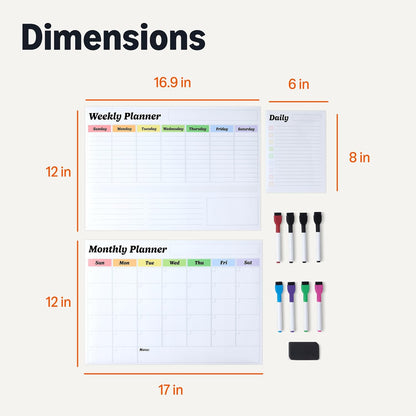 Amazon Basics Magnetic Dry Erase Calendar Whiteboard Set for Fridge, 3-Pack with 8 Markers and Eraser