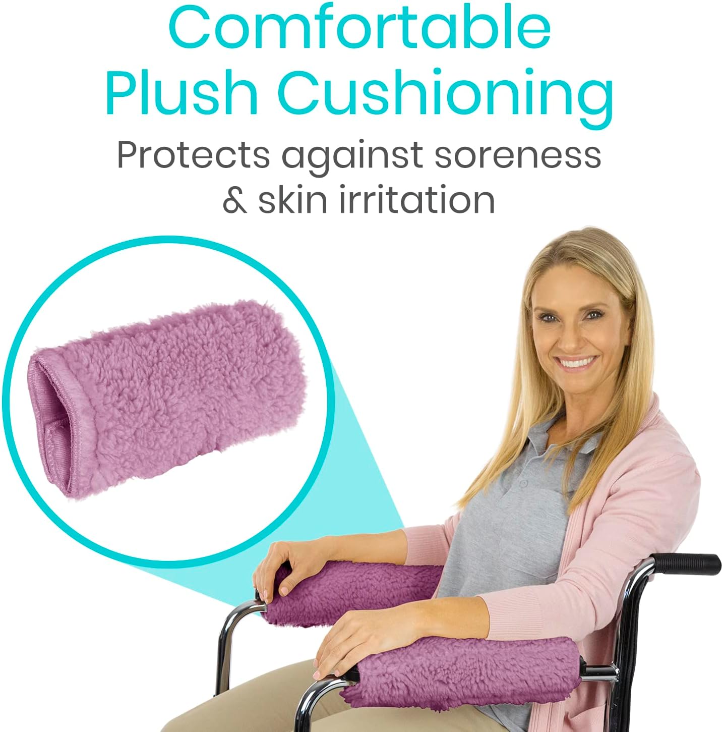 Vive Wheelchair Armrest Pads (2 PCS) - Memory Foam Sheepskin Cushion Accessories for Transport Electric Wheel Chair Arm Rests - for Adults, Seniors, Handicapped - Soft Support for Office Chair