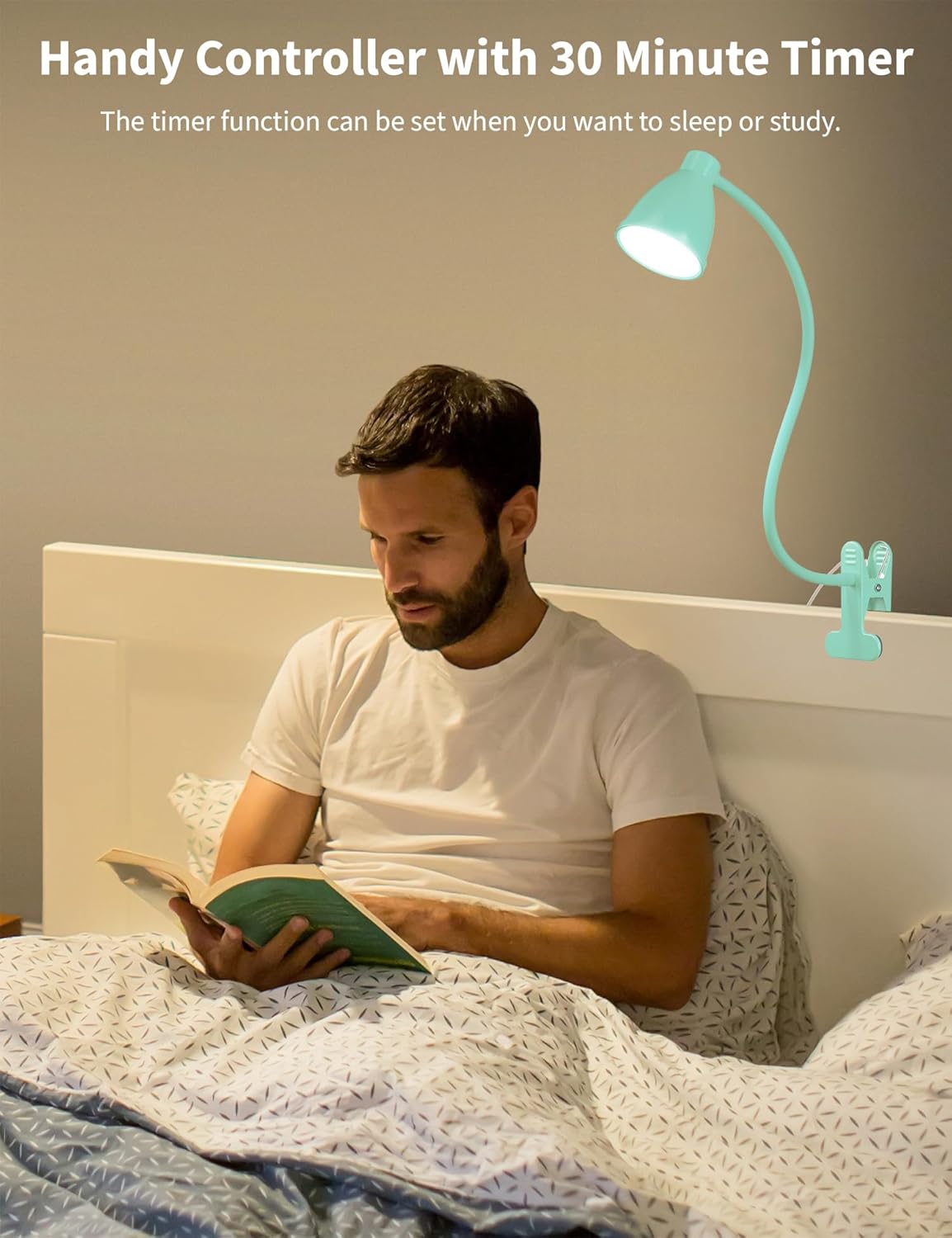 BOHON Clip on Light, 10W 38 LED Desk Lamp with Clamp, 5 Color 10 Brightness Auto Off Timer, Flexible Neck Clip Lamp, Desk Lights for Office Home Bed Bedside Reading, Bright Yellow