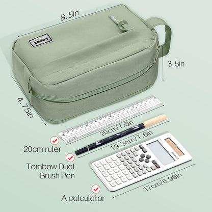 Sooez Original High Capacity Pencil Case, Big Pencil Bag Pouch Box Organizer Pen Case, Aesthetic Supply for Girls Adults, Portable Journaling Supplies with Easy Grip Handle & Loop, Mint Green