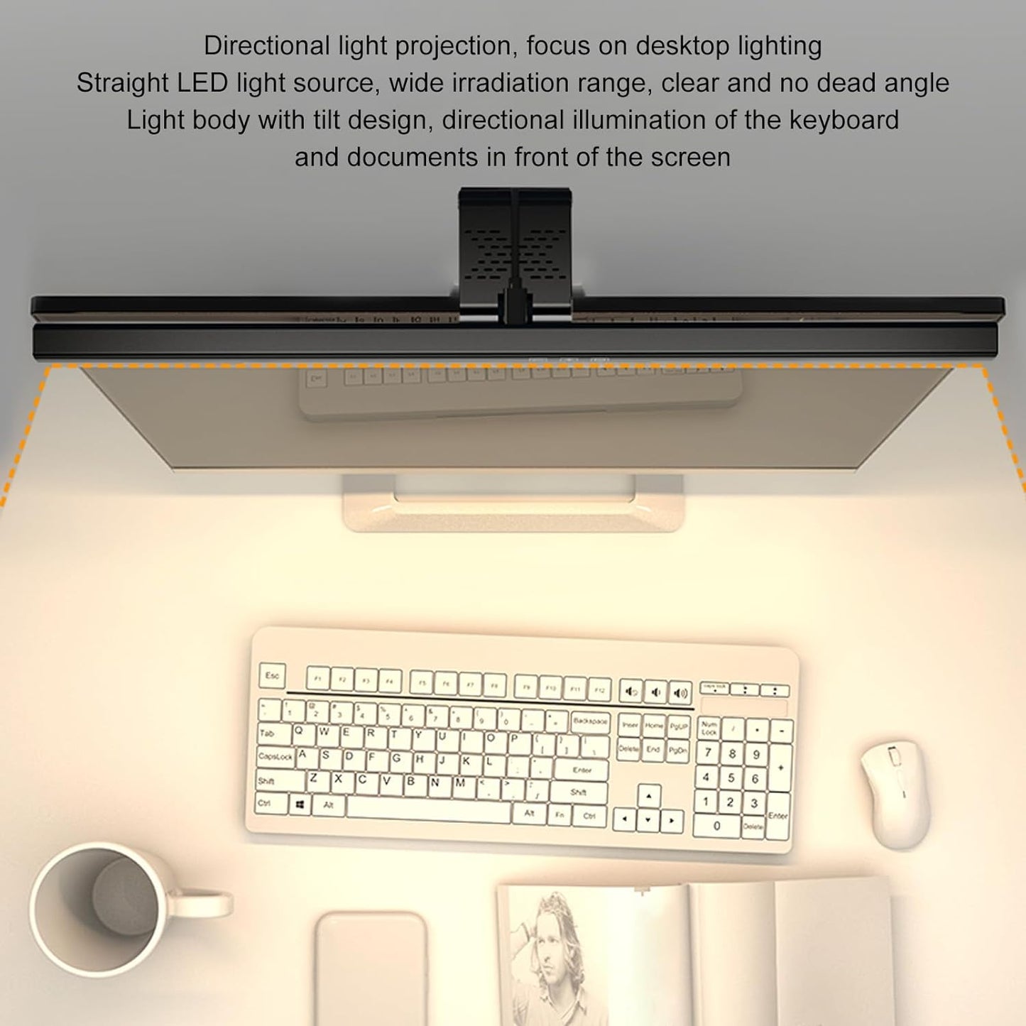 Computer Monitor Lamp, LED Screen Light Bar for Eye Caring, Stepless Dimmable, Touch Control, Office Monitor Light (White)