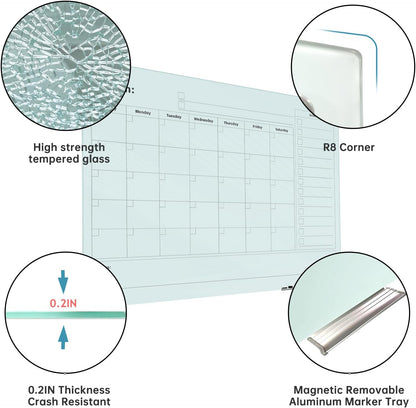 Magnetic Glass Whiteboard - Glass Dry Erase Board 48"x36" Large Frameless Board for Walls Office School and Home
