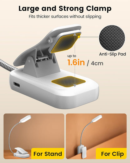 Glocusent 20 LED Reading Lights for Books in Bed, Eye Caring Reading Light, 5 Colors & 5 Brightness 3–100LM Dimmable, 1200mAh Rechargeable Book Light to 90H, Lightweight Clip on Light for Book Lovers