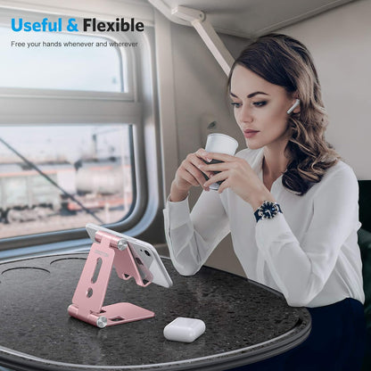 OMOTON Foldable Cell Phone Stand, C4 Portable Aluminum Phone Holder, Adjustable Phone Dock Cradle for iPhone 17/16/15 Pro Max Air, Small Tablets, Smart Phones, Women Men Gift for Fathers Day, Silver