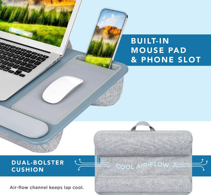 LAPGEAR Home Office Lap Desk with Device Ledge, Mouse Pad, and Phone Holder - Black Carbon - Fits up to 15.6 Inch Laptops - Style No. 91588