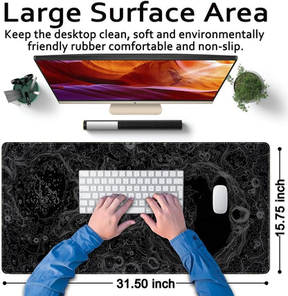 World Map Desk Mat Historical World Map Desk Pad Extra Large Computer Mouse Pad XL Black Topographic Mousepad Keyboard Pad for Desk Gaming Computer Laptop Office Non-Slip Desk Pad 31.5x11.8 in
