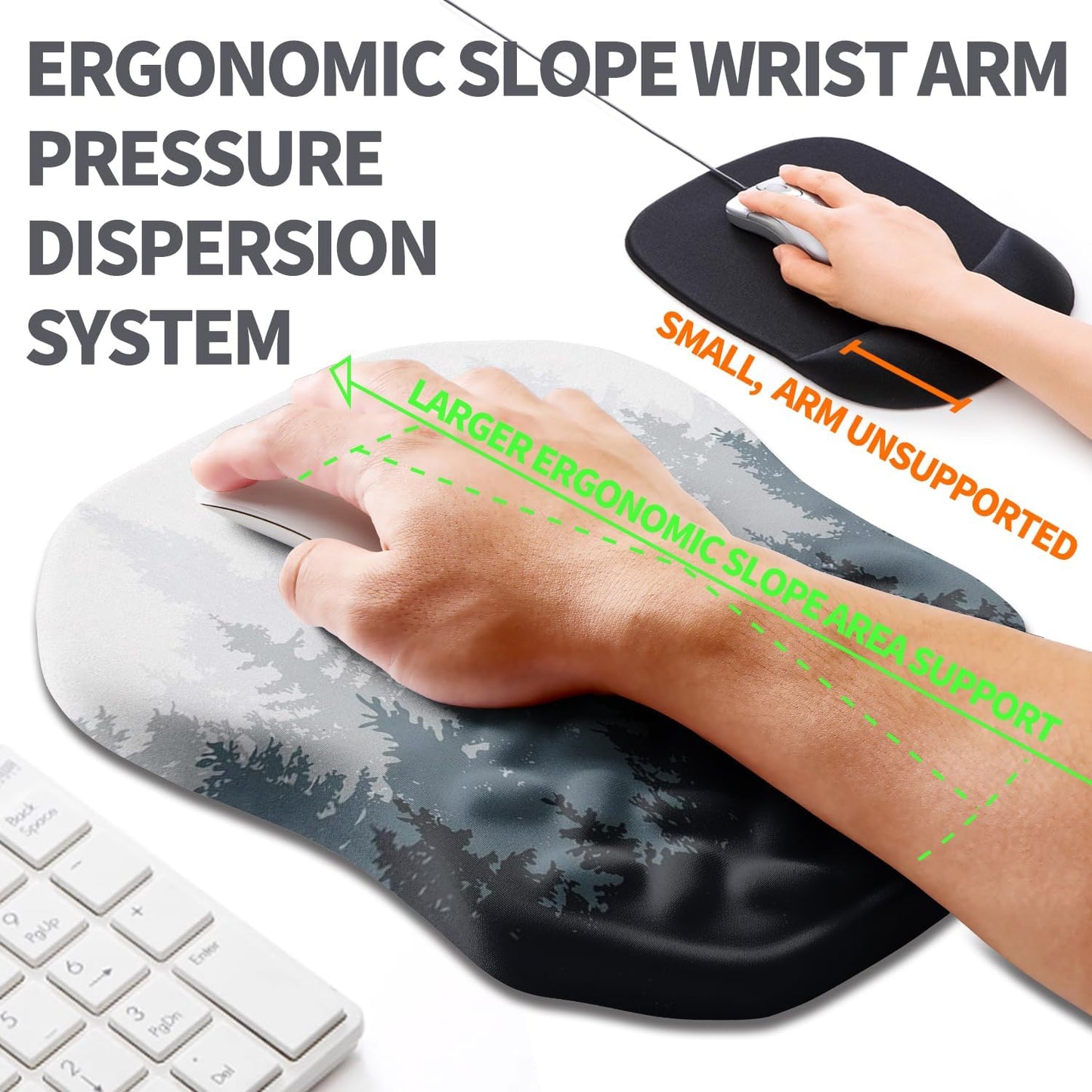 Ergonomic Slope Mouse Pad Wrist Support, Wrist Rest Mousepad for Carpal Tunnel Pain Relief with Massage Bulge and Slow Rebound Memory Foam (12x8 inch, Black)