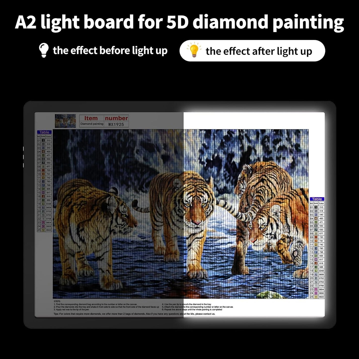 TOHETO A4 Light Board for Diamond Painting, Super Bright Magnetic Light Pad with Side Buttons, Lightbox for Tracing and Drawing, Corded Light Table for Sketching, Animation, Weeding Vinyl (Black)