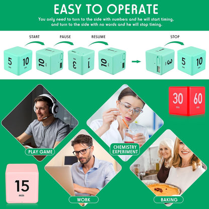 Weewooday 4 Pieces Cube Timer Gravity Sensor Flip Digital Workout Timer Cube for Management Duration Home Kitchen Study, 1 3 5 10 Minutes and 15 20 30 60 Minutes (White, Red, Pink, Green)
