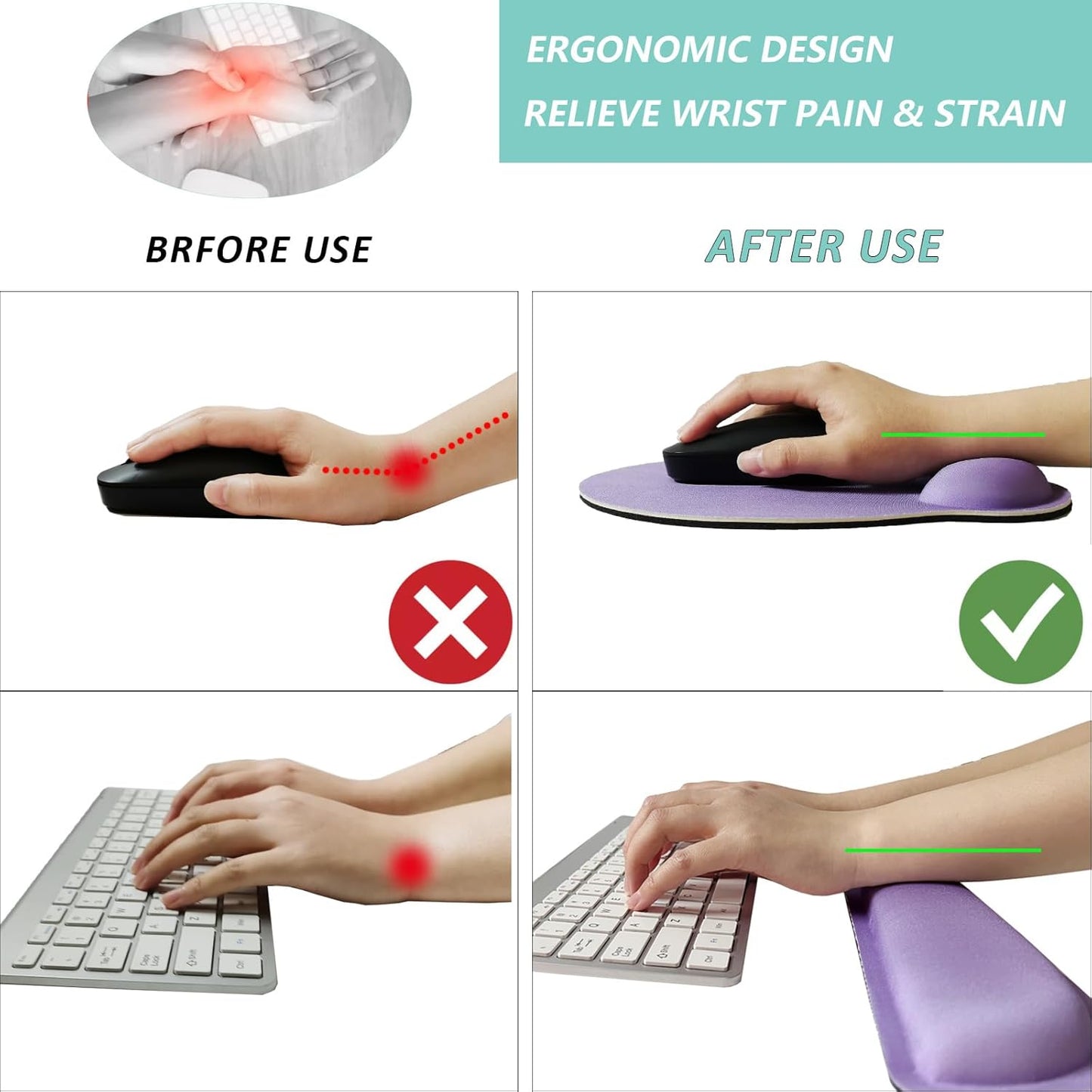Keyboard Wrist Rest Pad Mouse Pad with Wrist Support Set of 3, Mousepad with Non-Slip Rubber Base, Ergonomic Memory Foam Mouse Wrist Cushion Support for Home Office Laptop Computer Gaming, Forest