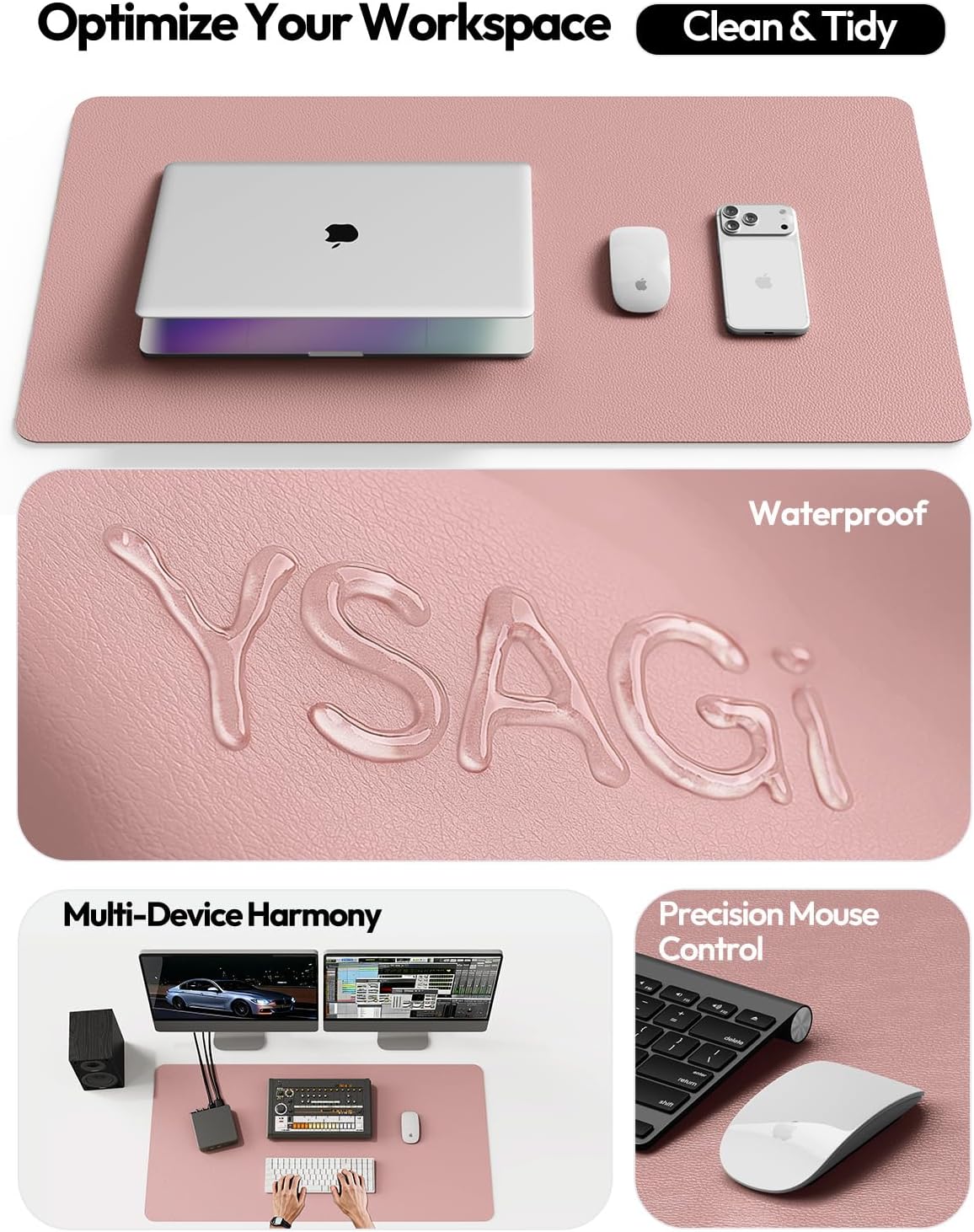 YSAGi Leather Desk Protector, Office Mat, Large Mouse Mat, Non-Slip PU Leather Blotter, Laptop Desk Mat, Waterproof Writing Pad for Office and Home (Black, 31.5" x 15.8") - Colors A