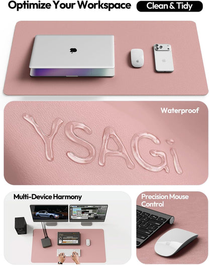YSAGi Leather Desk Protector, Office Mat, Large Mouse Mat, Non-Slip PU Leather Blotter, Laptop Desk Mat, Waterproof Writing Pad for Office and Home (Black, 31.5" x 15.8") - Colors A
