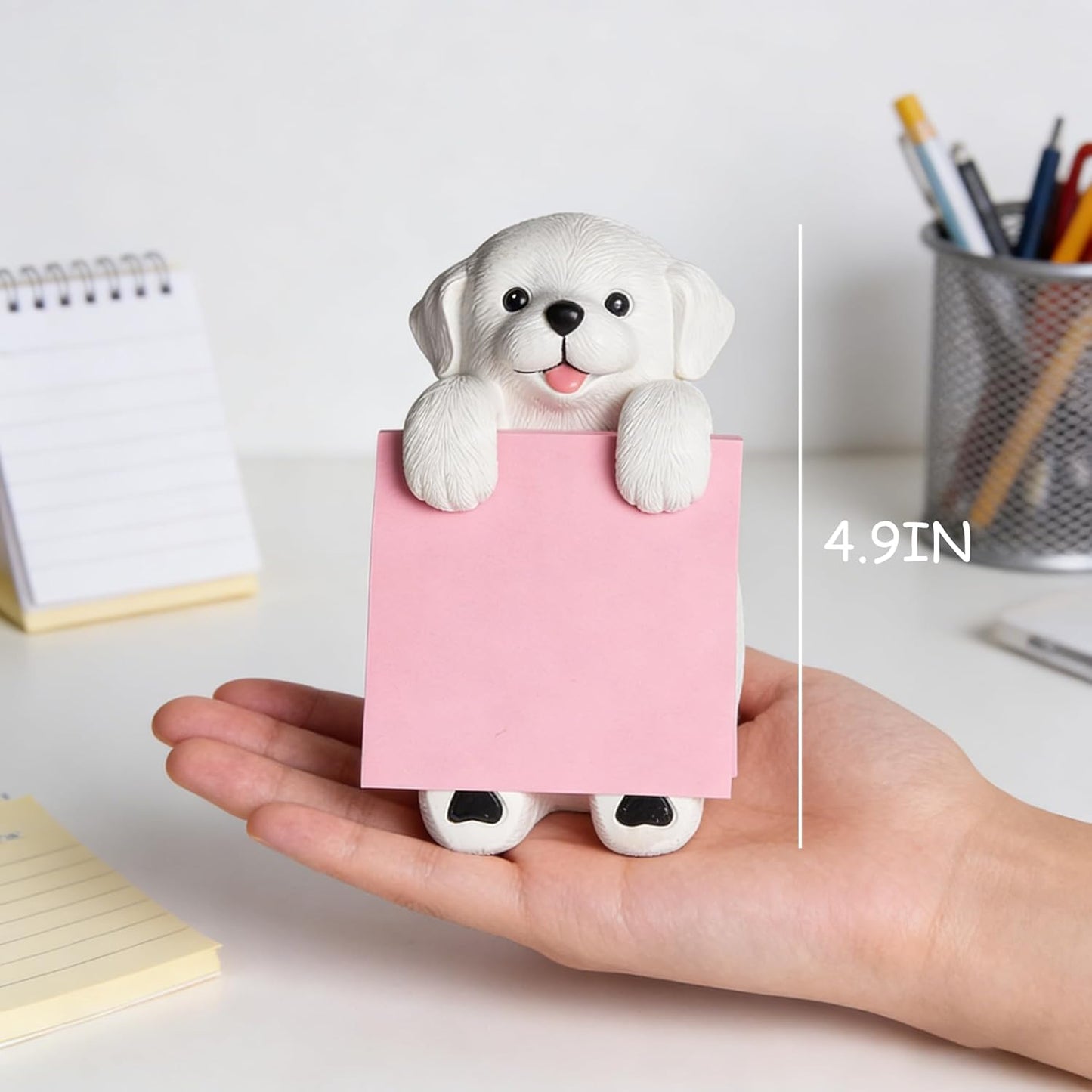 Highland Cow Pop-up Sticky Note Dispenser, Includes 1 Pad of 3x3 in Super Sticky Notes, 100 Sheets, Resin Cute Handmade Desk Holder for Office & Home-Beige