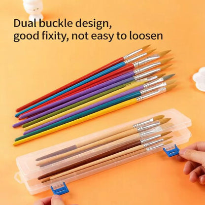 3PCS Brushes Storage Box Paint Brush Drawing Pen Container with Buckle Design, Long Paint Brush Case Watercolor Pen Pencil Container Buckle Design