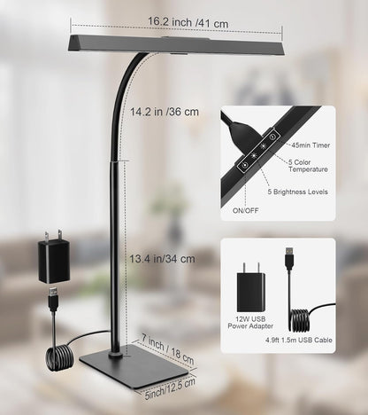 Desk Lamp with Clamp, Eye Caring LED Desk Lamp for Home Office with Gooseneck, Clip on Light with 3 Color Modes for Working, Reading, Drawing