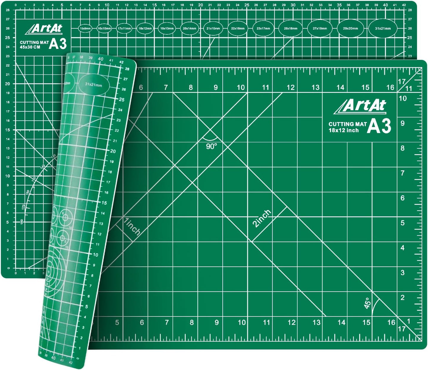 ArtAt Self Healing Cutting Mat: 24 x 36 inch Green Large 5-Ply Double-Sided Durable Non-Slip PVC Cutting Mat for Sewing Quilting Scrapbooking Art & Crafts projects…