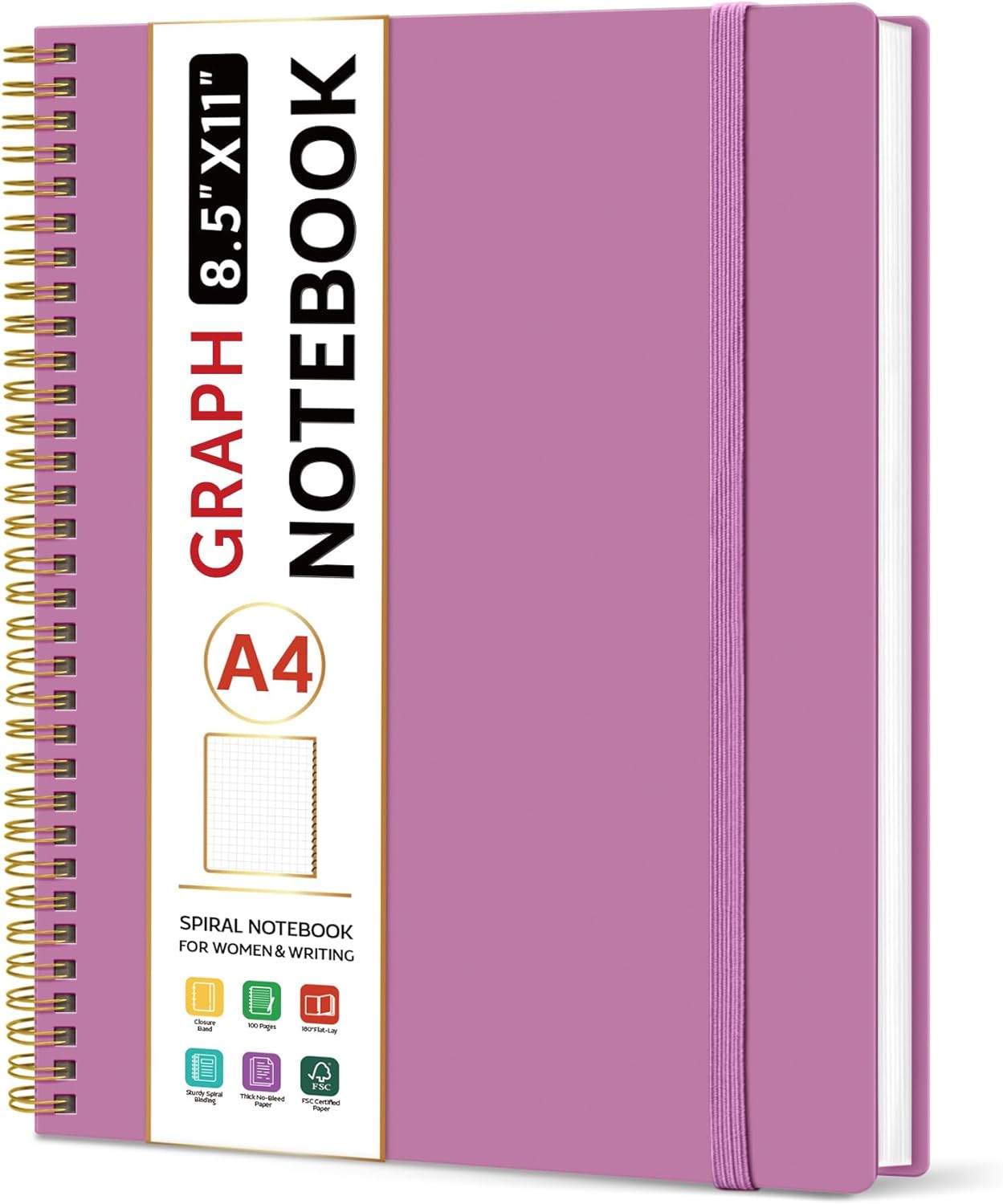 Taja Spiral Lined Notebook, 8.5"x11" Notebooks for Work, Large A4 Journal for Women & Men, College Ruled Journaling Notebook for Writing, Plastic Cover Spiral Journal, Purple