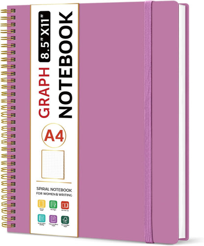 Taja Spiral Lined Notebook, 8.5"x11" Notebooks for Work, Large A4 Journal for Women & Men, College Ruled Journaling Notebook for Writing, Plastic Cover Spiral Journal, Purple