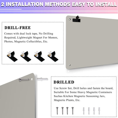 2Pack Black Magnetic Board,17.5" x 11.4" Magnet Bulletin Board to Display Magnetic Notes, Poetry, Photos, Suitable for Wall, Refrigerator, Cabinet etc, Come with 8 Pcs Dual Lock Tape and Screws