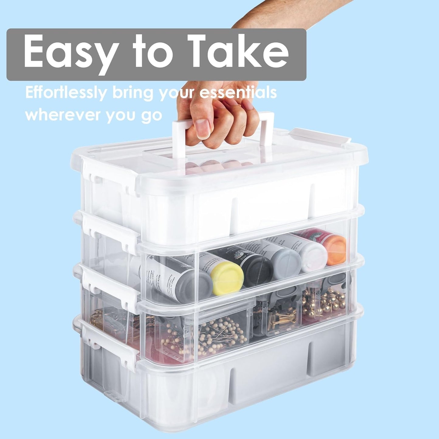 CraftGenes Art Supply Storage Organizer with 2 Removable Trays, 4-Layer 10QT Durable Craft Organizers and Storage for Sewing, Tool, Office Supplies, Art, Craft Supplies
