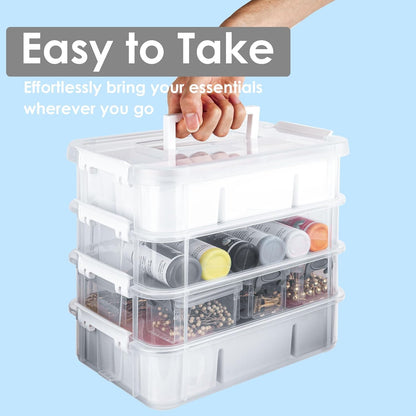 CraftGenes Art Supply Storage Organizer with 2 Removable Trays, 4-Layer 10QT Durable Craft Organizers and Storage for Sewing, Tool, Office Supplies, Art, Craft Supplies