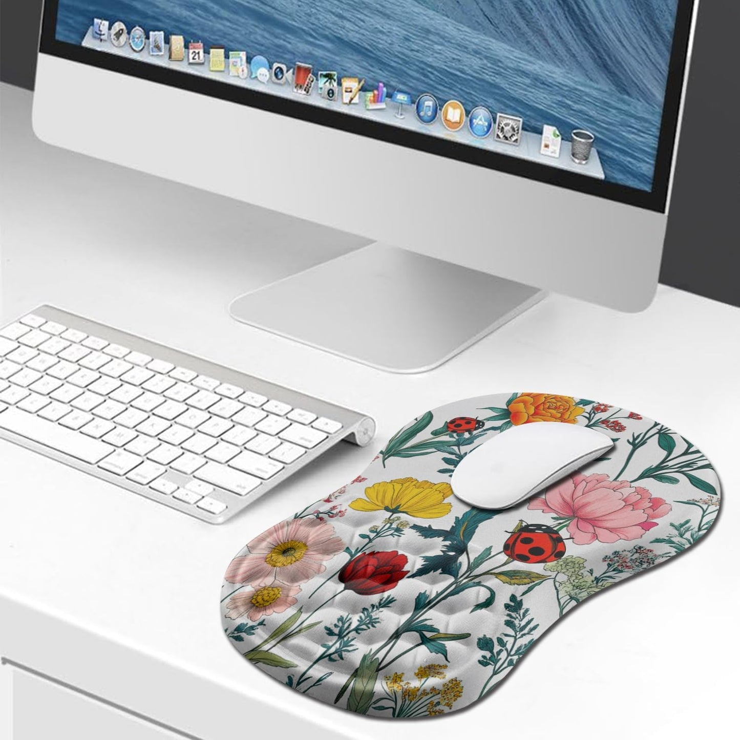 Hokafenle Ergonomic Mouse Pad Wrist Support, Wrist Rest Mousepad for Carpal Tunnel Pain Relief with Integrated Memory Foam Slope Massage Bulge (11.8x7.9 inch,Topographic Contour)