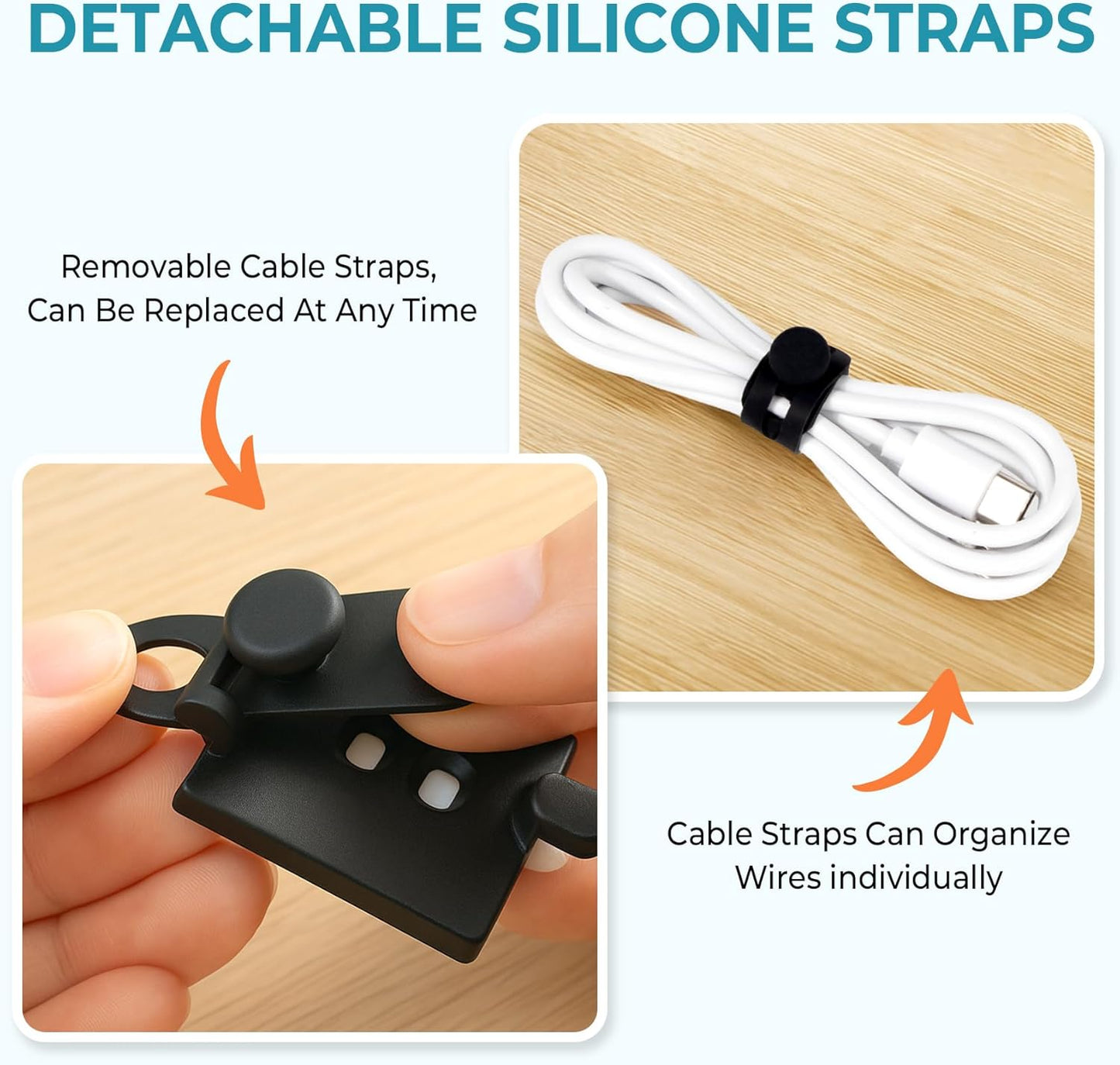 Kanemc Cable Clips Management Kit, 15 Cable Holder With Silicone Cord Ties, 15 Nylon Zip Tie, Extra 15 Screws & 8 Adjustable Cable Straps For Workspace Organizers Computer TV Under Desk Wire Setup