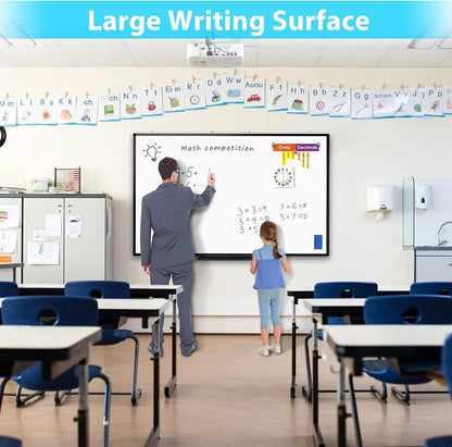 Magnetic White Board Dry Erase Board for Wall，72" x 40" Wall-Mounted Aluminum Frame Marker Board, Foldable Portable Whiteboard with a Long Pen Tray for School, Classroom, Office & Home