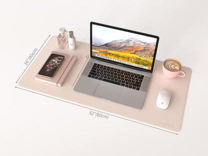RENMTURE Dual-Sided Mouse Pad, Natural Cork & PU Leather Large Desk Pad for Office and Home Work, Desk Protector Non-Slip, Waterproof, Easy Clean (Olive Green, 32"x16")